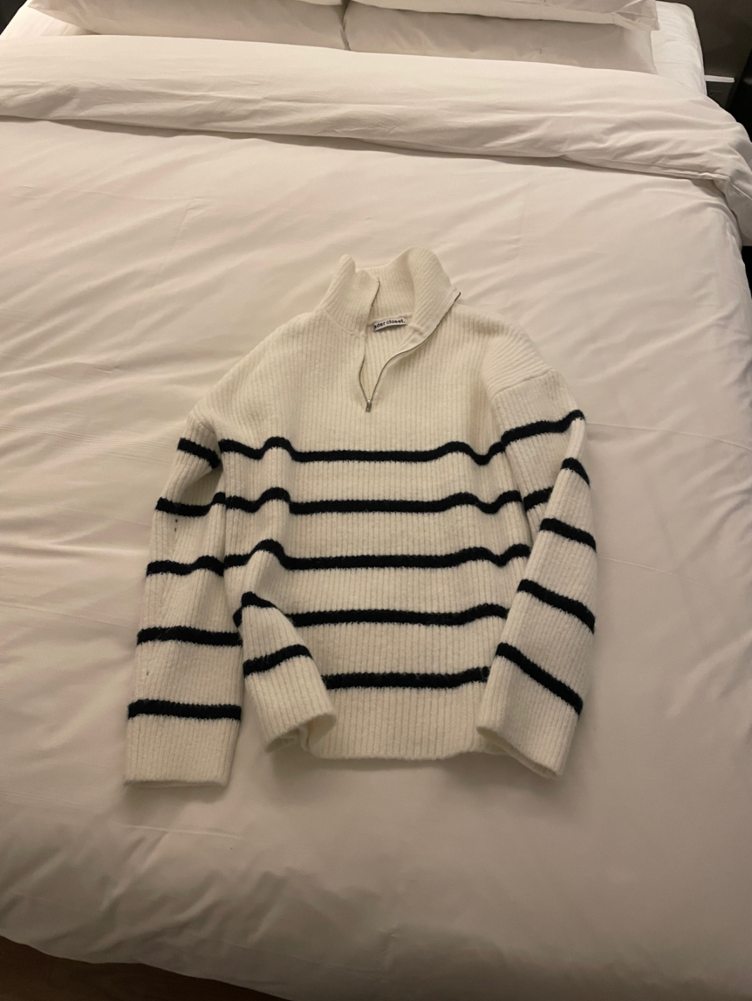 [Best / Cashlike] Soft stripe half zip up knit (4 color)