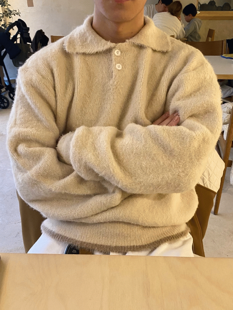 Milt angora collar botton knit (2 color)