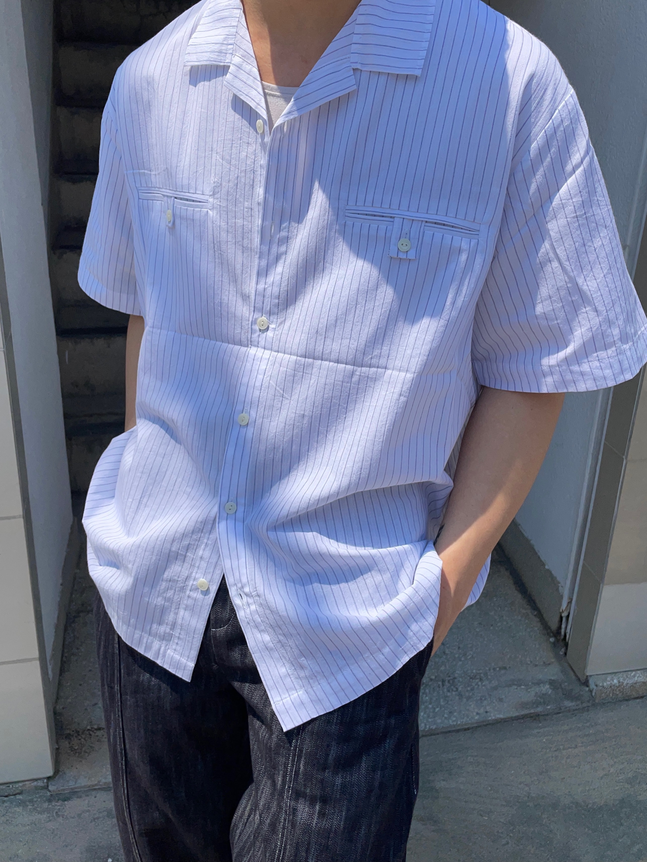 Eyn linen stripe half shirt (1 color)