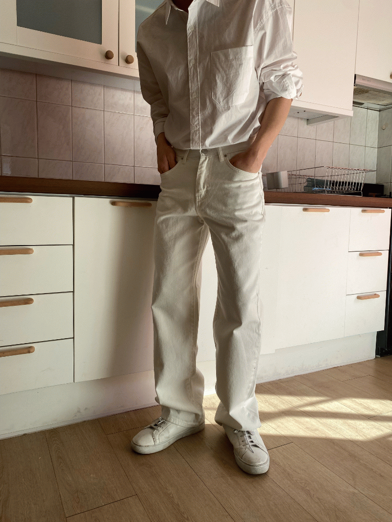 [주문폭주] White basic semi wide jean (1 color)